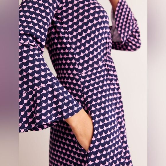 Boden Flute Long Sleeve A-Line Jersey Dress in Sherbert, Crescent Stamp Size 4L - Picture 9 of 13